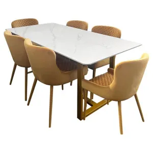 Kelly 7 Piece Sintered Stone Top Dining Table Set, 180cm, with Mustard Corrie Chair by HOMESTAR, a Dining Sets for sale on Style Sourcebook