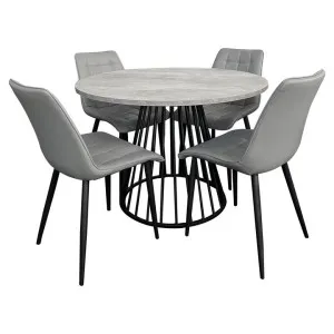 Matilda 5 Piece Faux Cement Top Round Dining Table Set, 110cm, with Grey PU Lumy Chair by HOMESTAR, a Dining Sets for sale on Style Sourcebook