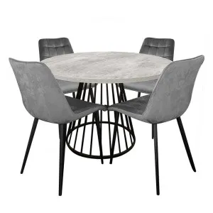 Matilda 5 Piece Faux Cement Top Round Dining Table Set, 110cm, with Grey Velvet Lumy Chair by HOMESTAR, a Dining Sets for sale on Style Sourcebook