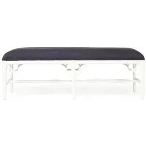 Wichita Fabric & Mahogany Timber Bed End Bench, 120cm, Navy / White by Ambience Interiors, a Benches for sale on Style Sourcebook
