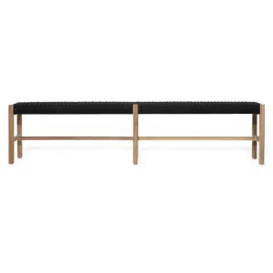 Merino Paper Cord & Teak Timber Bench, 200cm, Black / Natural by Ambience Interiors, a Benches for sale on Style Sourcebook