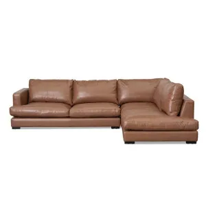 Perrett Leather Corner Sofa, 3 Seater with RHF Chaise, Caramel Brown by Conception Living, a Sofas for sale on Style Sourcebook