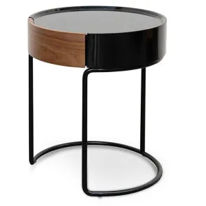 Ex Display - Marcos Scandinavian Round Side Table - Walnut - Black by Interior Secrets - AfterPay Available by Interior Secrets, a Side Table for sale on Style Sourcebook