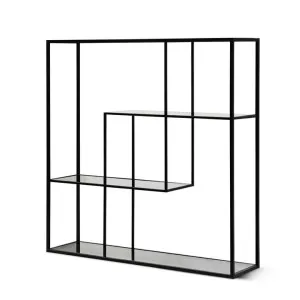 Elle Grey Glass Small Shelving Unit - Black Frame by Interior Secrets - AfterPay Available by Interior Secrets, a Bookshelves for sale on Style Sourcebook