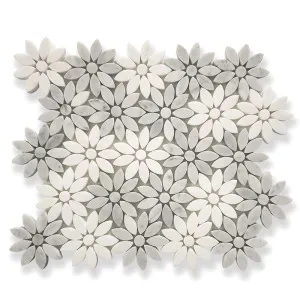 Dahlia Carrara D Flower Marble Mosaic by Tile Republic, a Marble Look Tiles for sale on Style Sourcebook