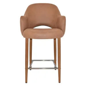 Albury Commercial Grade Pelle / Benito Fabric Counter Stool with Arm, Metal Leg, Tan / Light Oak by Eagle Furn, a Bar Stools for sale on Style Sourcebook