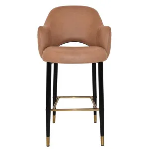 Albury Commercial Grade Pelle / Benito Fabric Bar Stool, Metal Leg, Tan / Black Brass by Eagle Furn, a Bar Stools for sale on Style Sourcebook