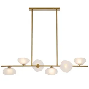 Zecca Iron & Glass Horizontal Pendant Light, 6 Light, Antique Gold / Opal by Telbix, a Pendant Lighting for sale on Style Sourcebook