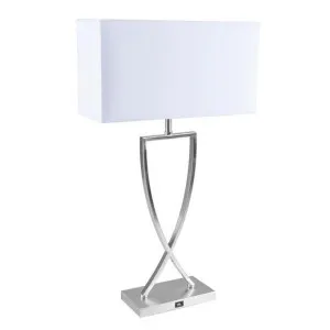 Giana Metal Base Table Lamp with USB Port, Satin Chrome / White by Domus Lighting, a Table & Bedside Lamps for sale on Style Sourcebook