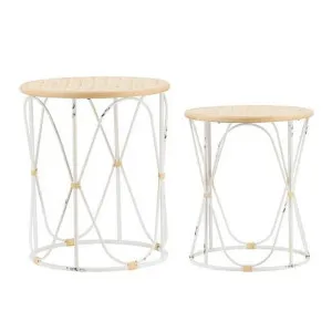 Amelia 2 Piece Bamboo Rattan & Iron Round Side Table Set by Diaz Design, a Side Table for sale on Style Sourcebook