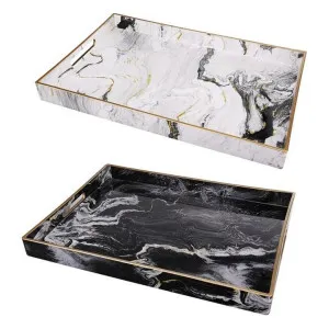 Jatina 2 Piece Rectangular Tray Set, Black / White by Diaz Design, a Trays for sale on Style Sourcebook