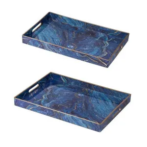 Jatina 2 Piece Rectangular Tray Set, Blue by Diaz Design, a Trays for sale on Style Sourcebook