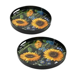 Sunflower Boutique 2 Piece Round Tray Set by Diaz Design, a Trays for sale on Style Sourcebook