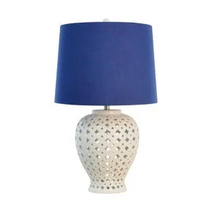 Konitsa Ceramic Base Table Lamp, Antique White / Blue by Diaz Design, a Table & Bedside Lamps for sale on Style Sourcebook