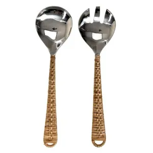 Arcore 2 Piece Rattan Handled Stainless Steel Salad Server Set by Casa Uno, a Cutlery for sale on Style Sourcebook