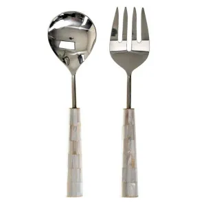 Porto 2 Piece Shell Inlay Handled Stainless Steel Salad Server Set by Casa Sano, a Cutlery for sale on Style Sourcebook