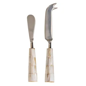 Porto 2 Piece Shell Inlay Handled Stainless Steel Cheese & Pate Knife Set by Casa Sano, a Cutlery for sale on Style Sourcebook