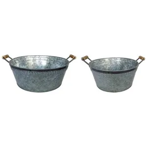 Golfo 2 Piece Galvanised Iron Tub Set by Casa Uno, a Plant Holders for sale on Style Sourcebook