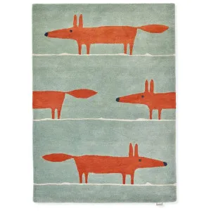Scion Mr Fox Hand Tufted Designer Wool Rug, 150x90cm, Mint / Poppy by Scion, a Kids Rugs for sale on Style Sourcebook