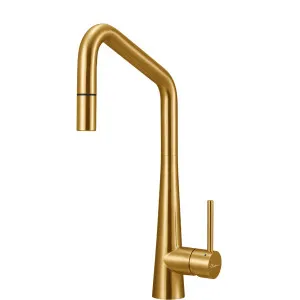 Essente Brushed Gold Square Goose Neck Pull Out Mixer by Essente, a Kitchen Taps & Mixers for sale on Style Sourcebook