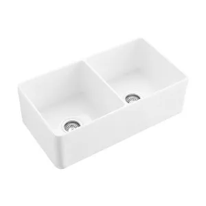 Hartley Double Farmhouse Sink - Gloss White by ABI Interiors Pty Ltd, a Kitchen Sinks for sale on Style Sourcebook