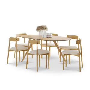 Carol 7 Piece Dining Set with Finn Natural Beige Oak Chairs by L3 Home, a Dining Sets for sale on Style Sourcebook