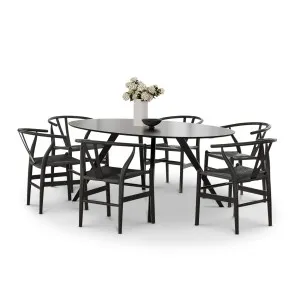Carol 7 Piece Black Dining Set with Arche Oak Wishbone Chairs by L3 Home, a Dining Sets for sale on Style Sourcebook