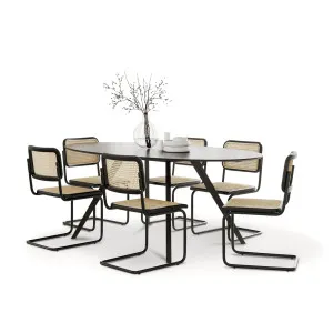 Carol 7 Piece Black Dining Set with Blaire Rattan Cantilever Chairs by L3 Home, a Dining Sets for sale on Style Sourcebook