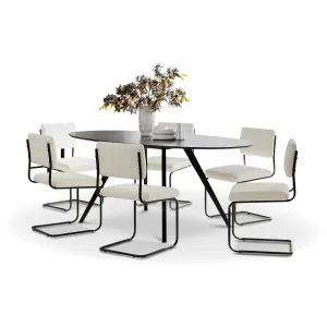 Carol 7 Piece Black Dining Set with Myah Boucle Cantilever Chairs by L3 Home, a Dining Sets for sale on Style Sourcebook