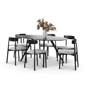 Carol 7 Piece Black Dining Set with Finn Black Grey Oak Chairs by L3 Home, a Dining Sets for sale on Style Sourcebook