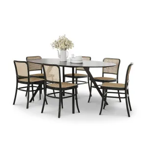 Carol 7 Piece Black Dining Set with Prague Rattan Bentwood Chairs by L3 Home, a Dining Sets for sale on Style Sourcebook