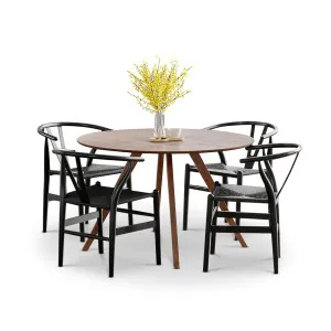 Milari 5 Piece Walnut Dining Set with Arche Black Oak Wishbone Chairs by L3 Home, a Dining Sets for sale on Style Sourcebook