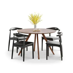 Milari 5 Piece Walnut Dining Set with Elba Black Oak Chairs by L3 Home, a Dining Sets for sale on Style Sourcebook