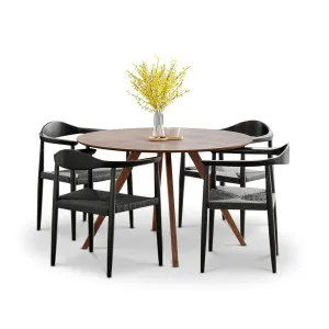 Milari 5 Piece Walnut Dining Set with Koen Black Oak Chairs by L3 Home, a Dining Sets for sale on Style Sourcebook