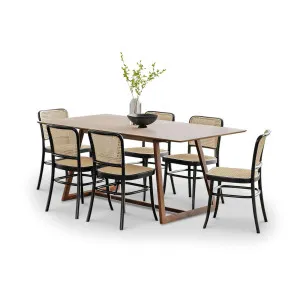 Manhattan 7 Piece Walnut Dining Set with Prague Rattan Bentwood Chairs by L3 Home, a Dining Sets for sale on Style Sourcebook