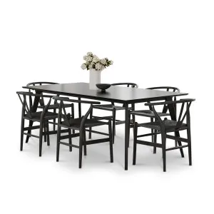 Bruno 7 Piece Black Dining Set with Arche Oak Wishbone Chairs by L3 Home, a Dining Sets for sale on Style Sourcebook