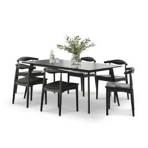 Bruno 7 Piece Black Dining Set with Elba Oak Elbow Chairs by L3 Home, a Dining Sets for sale on Style Sourcebook