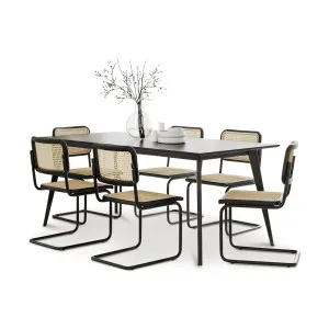 Bruno 7 Piece Black Dining Set with Blaire Rattan Cantilever Chairs by L3 Home, a Dining Sets for sale on Style Sourcebook