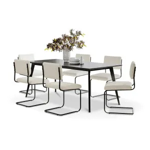 Bruno 7 Piece Black Dining Set with Myah Boucle Cantilever Chairs by L3 Home, a Dining Sets for sale on Style Sourcebook