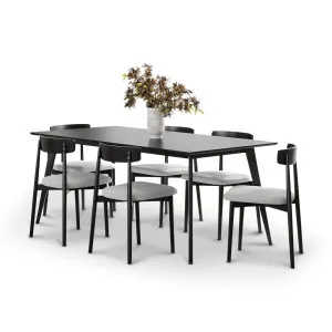Bruno 7 Piece Black Dining Set with Finn Black Grey Oak Chairs by L3 Home, a Dining Sets for sale on Style Sourcebook