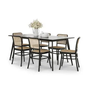 Bruno 7 Piece Black Dining Set with Prague Rattan Bentwood Chairs by L3 Home, a Dining Sets for sale on Style Sourcebook
