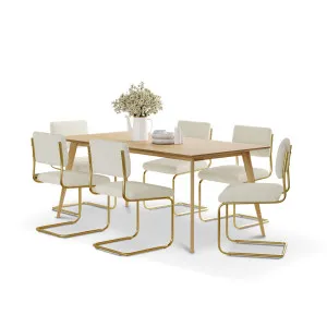 Bruno 7 Piece Dining Set with Myah Boucle Gold Cantilever Chairs by L3 Home, a Dining Sets for sale on Style Sourcebook