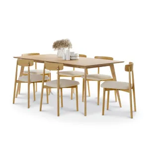 Bruno 7 Piece Dining Set with Finn Natural Beige Oak Chairs by L3 Home, a Dining Sets for sale on Style Sourcebook
