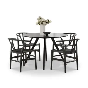 Milari 5 Piece Black Dining Set with Arche Oak Wishbone Chairs by L3 Home, a Dining Sets for sale on Style Sourcebook