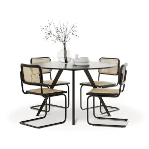 Milari 5 Piece Black Dining Set with Blaire Rattan Cantilever Chairs by L3 Home, a Dining Sets for sale on Style Sourcebook