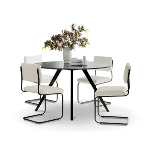 Milari 5 Piece Black Dining Set with Myah Boucle Cantilever Chairs by L3 Home, a Dining Sets for sale on Style Sourcebook