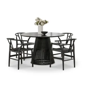 Pedie 5 Piece Black Dining Set with Arche Oak Wishbone Chairs by L3 Home, a Dining Sets for sale on Style Sourcebook