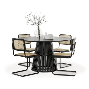 Pedie 5 Piece Black Dining Set with Blaire Rattan Cantilever Chairs by L3 Home, a Dining Sets for sale on Style Sourcebook
