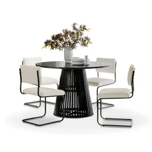 Pedie 5 Piece Black Dining Set with Myah Boucle Cantilever Chairs by L3 Home, a Dining Sets for sale on Style Sourcebook