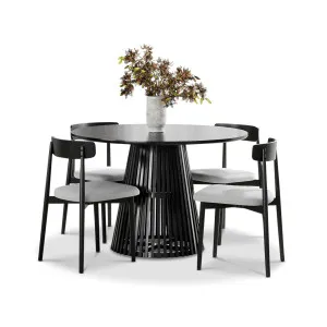 Pedie 5 Piece Black Dining Set with Finn Black Grey Oak Chairs by L3 Home, a Dining Sets for sale on Style Sourcebook